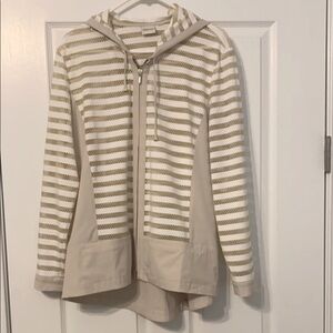 Chico's Striped Teddy Jacket - Cream and Tan
